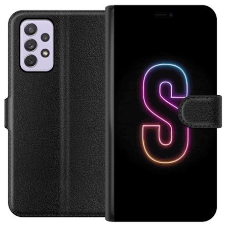 Kompatibel Tegnebogsetui til Samsung Samsung Galaxy A52s 5G Neonbogstav S i lyserød og blå toner mod en mørk baggrund, stilfuld bogstavkunst med re