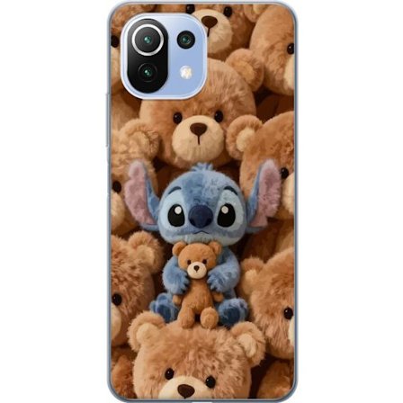 Kompatibelt Mobildeksel til Xiaomi 11 Lite 5G NE Stitch omgitt av brune teddybjørner med en liten teddybjørn i fanget i en søt og koselig kawaii-desig