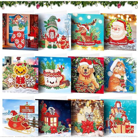 12-pack Julkort, 5D Diamantmålning Julhälsningskort