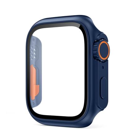 Hærdet glas beskyttende skal til Apple Watch 8 7 45mm 41mm Anti-drop Anti-scratch urkasse til Iwatch 6 5 4 Se 44mm 40mm Midnight Blue 45mm