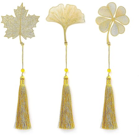 Metal Bladebogmærke Guld Bladebogmærke 3d Bladebogmærke Messing Bogmærke (3 stk, Guld