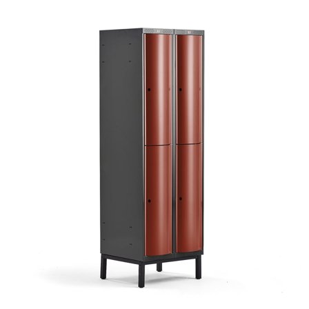 Clothes locker CURVE, leg frame, 2 x 2 doors, 1940x600x550 mm, red