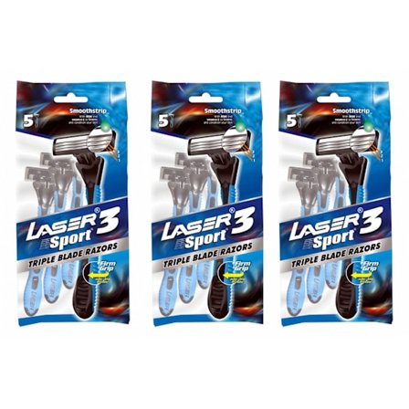 Rakhyvel 15-pack Laser Sport3, 3-bladiga rakhyvlar för män, killar