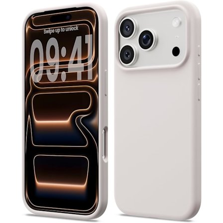 Flytande silikonfodral för iPhone 17 Pro Max, Stötsäkert mjukt telefonskal, Fullständigt skydd, Ljusgrå