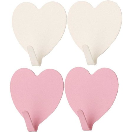 4-delt selvklæbende vægkrog hjerteformet dekorativ krog tung