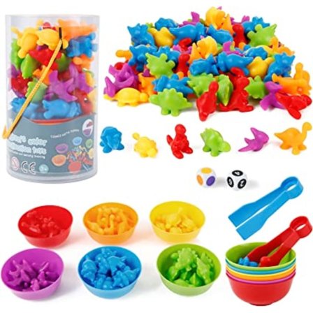 2 3 4 5 år gammel, telle- og sorteringsspill, sorteringsspill finmotorikk barns pedagogiske leketøy fargeklassifisering (dinosaur)