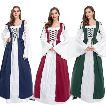 Halloween kostume middelalderlig renæssance vintage kjole wine red XL