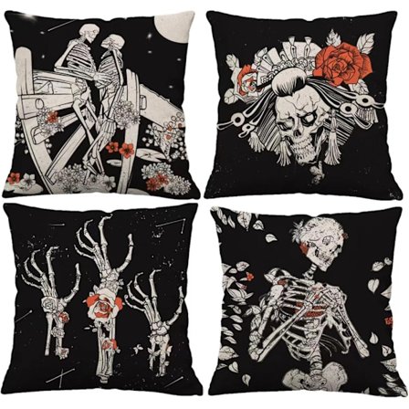 4 kappaletta 18x18 tuuman musta kallo käsi halaus tyynynpäällinen Halloween sisä- ja ulkokoristeluun