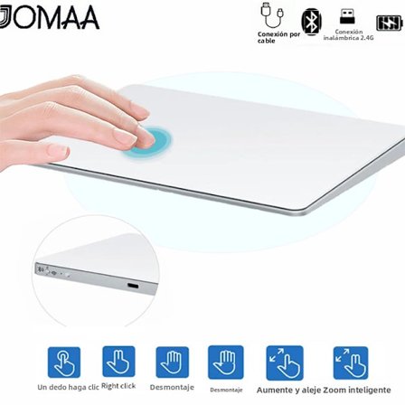 Oppladbar Bluetooth-berøringsplate for Mac og Windows, Multi-Touch-bevegelseskontroll, trådløs og kablet støtte