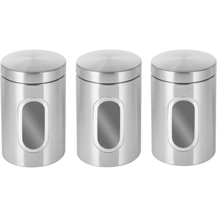 3-osainen sarja - sokerille, teelle, kahville jne. - Monikäyttöiset säilytyspurkit - Hopea