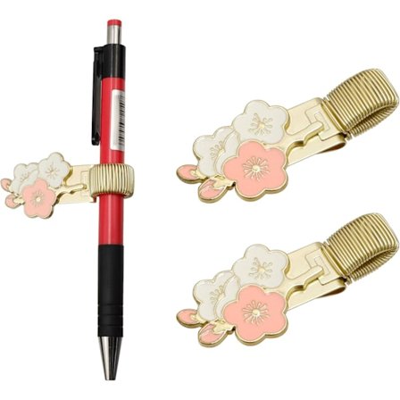 2 stk. Metall Penn Klips Holdere Dekorativ Blomster Penn Holder Klips Fjærsløyfe Penn Blyant Klips Organizer for Notatbok Skrivebrett Lomme (Rosa)