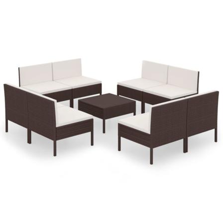 Vidaxl Loungegrupp För Trädgården Med Dynor 9 Delar Konstrotting Brun