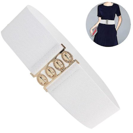 Bred Elastisk Talje Cinch Stretch Livvidde Retro Spænde Spænde Bælte Hvid