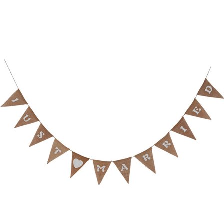 Juuttikankaasta valmistettu kolmiolippu, jossa on riippuvat liput juhliin, häihin, morsiamen kosintaan, koristeluun 02