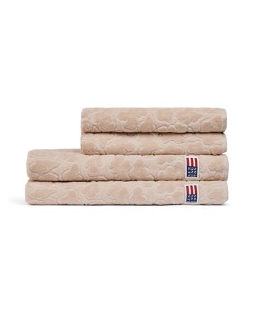 Lexington Velour jacquard handduk med lövmönster, ljusbeige