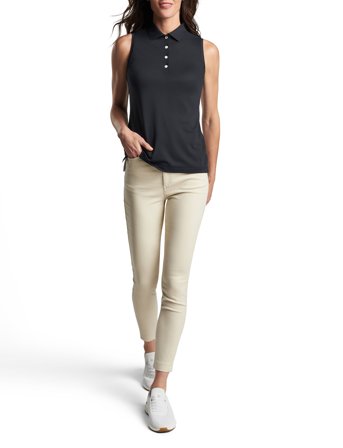 Peter Millar Banded Sport Mesh Sleeveless Button Polo - Black - S