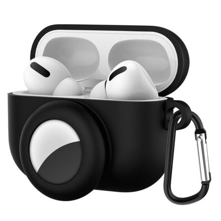 Airpods Pro Silikonskal Med Airtag Hållare Svart Svart One Size