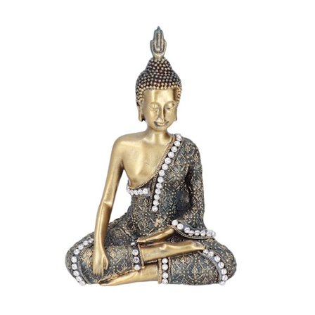 Buddha-prydnad i harts av harts för dekoration av skrivbord, skåp, vardagsrum, sovrum, kontor, meditationsrum, yogarum, hotell, bibliotek etc.