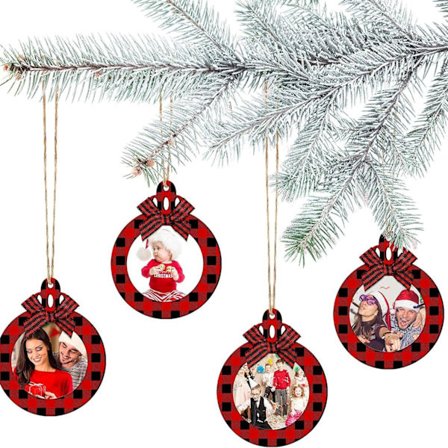 4 stk. Personlige Julekuler Julekeramikk Trepynt Tosidig Foto Minne Julepynt Gaver