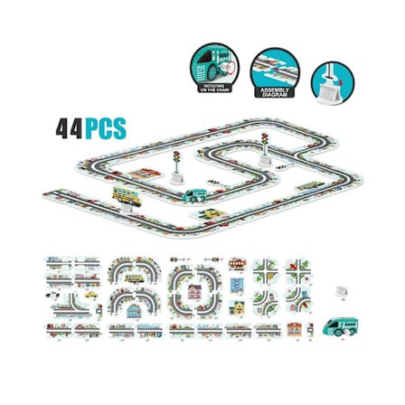 44-Dels DIY Monteringssett Togbane Puslespillbane Billekesett Togbane Byggeleker Pedagogiske Leker - Lys Blå[HK]