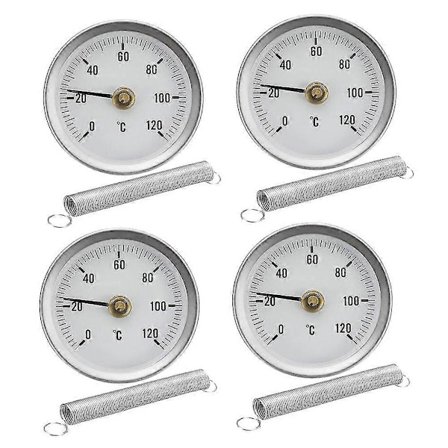 4 stk. Rørklemme Termometer 63MM 0-120 Aluminium Temperaturmåler til Varmt Vand, VVS. Kvalitetsgaver