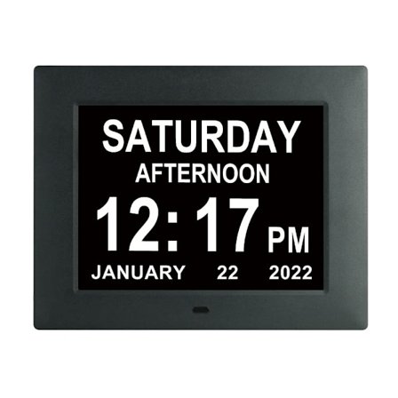 Digitalt ur til ældre 8 tommer vækkeur Alzheimer ur med dato og tid hjælper hukommelsestab Alzheimer og demens ur (sort) [YD]