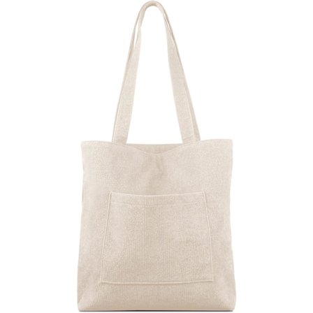 Cordfløyel Tote Bag med Glidelås, Skulderveske Dame Håndvesker Stor Kapasitet Shopping Bag med Innerlomme