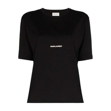 Saint Laurent, T-shirt With Logo Zwart, Dames, Maat:S