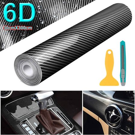 6d hiilikalvo, 30 x 300 cm hiilikuitu, vedenpitävä auton vinyylitarra tietokoneeseen, älypuhelimen case, moottoripyörään, ajoneuvoon (musta)