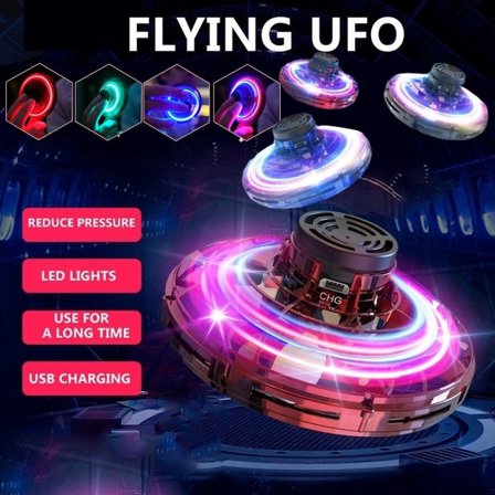 Flynova Spinner Supper UFO Flying Finger Gyro Drone Plane Toy Black.