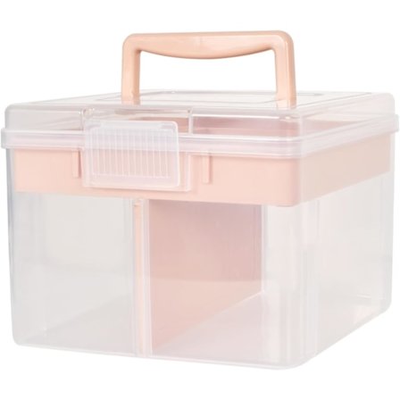 Transparent skillevæg med bakke og håndtag, opbevaringsbokse med rum, kasse med organiserings skuffer, kasse med plast rum