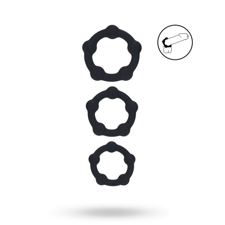 Beaded Silicone Cockring Set of 3 - S/M/L - Black - Vuxen.dk: For ham