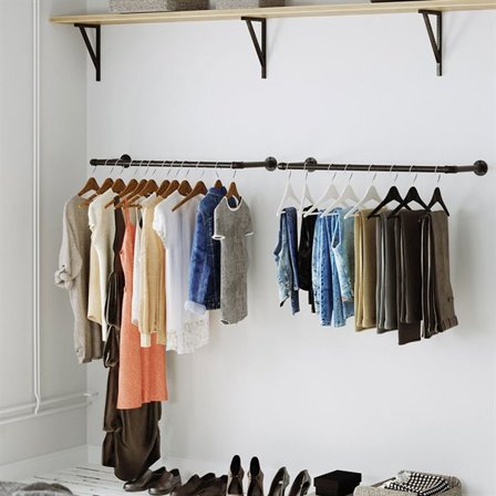 Seinään kiinnitettävät teräksiset vaatetangot 2-pack - Musta