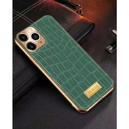 iPhone 12 Pro Max Cover ægte læder krokodille mønster guldbelagt Green one size
