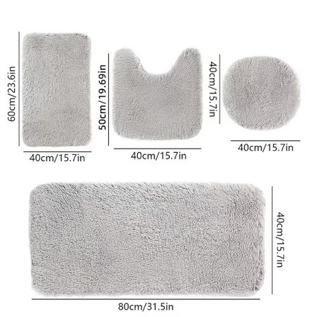 Badeværelsesmåtte, sæt med fire dele – ultrabløde skridsikre mikrofibermåtter, meget absorberende og fortykkede, velegnede til badeværelser og 