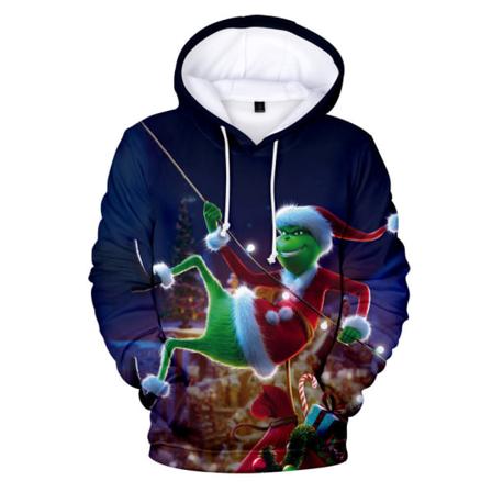 Grinch Hoodies med Huva för Kvinnor och Män - Casual Långärmad Jultröja A M