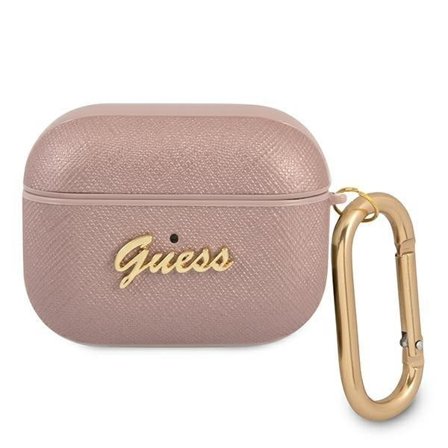 Guess Saffiano Script Metal Collection Skal AirPods Pro - Rosa