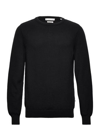 The Organic Waffle Knit Strikkegenser M. Rund Krage Svart By Garment Makers