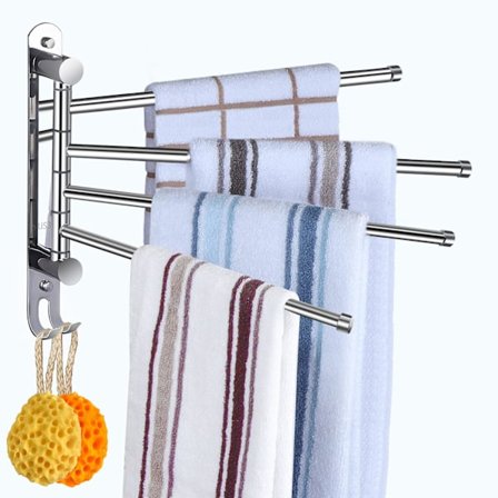 Svingbar Håndklædeholder til Badeværelse 4-Arm Svingbar Håndklædeholder Fremstillet af SUS304 Rustfrit Stål til Pladsbesparende Håndklædeholder til 