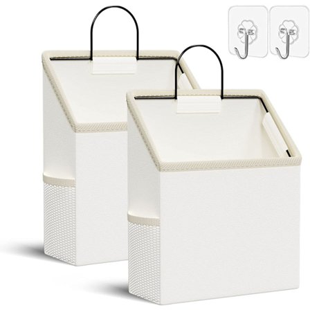 2-pak vægopbevaringsposer med klæbende kroge, til ophængning i skabet