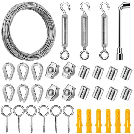 20M Rustfri Stål Opphengstau Sett, 2mm PVC Belagt Rustfri Stålkabel med M5 Strekkfisk, Bildekabel for Utendørs Oppheng, Klatreplante, Klesvask