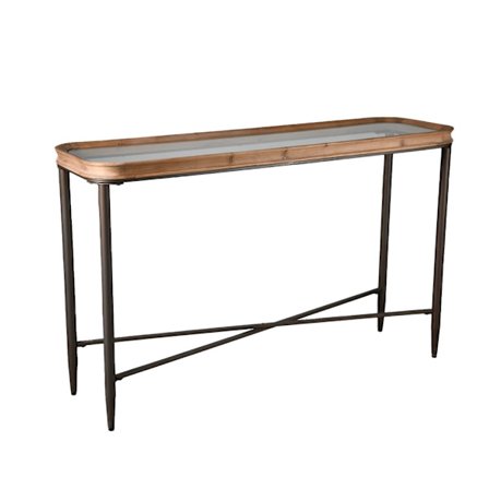 Konsolbord i naturtræ med glasplade