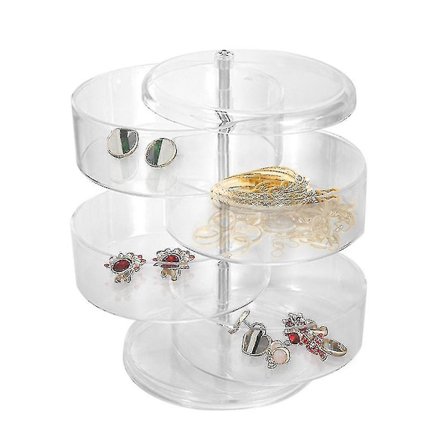 360 Graders Drejelig Hylde Transparent Smykke Organiseringsboks 4 Lag Bokser Beholdere