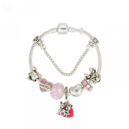 Naisten viehätysranneke, sydänriipus vaaleanpunainen helmiranneke, sopii useimmille ranteille, ystävänpäivälahja naisille (koko: 17 cm)