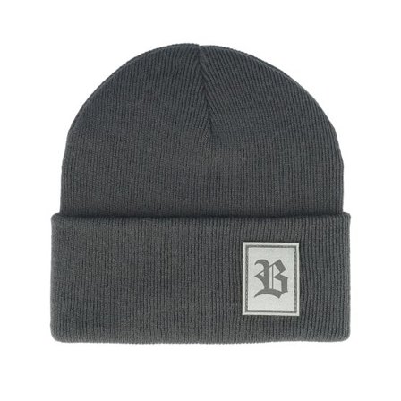 Bearded Man - Grå cuff Beanie - Old English B Patch Graphite Grey Beanie @ Hatstore