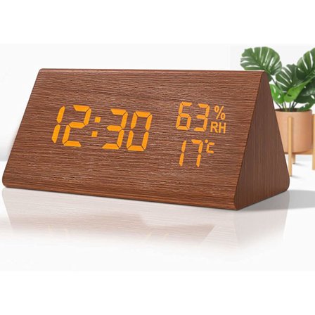 Træ Digitalt Vækkeur, Træ Vækkeur med 3 Alarm Indstillinger