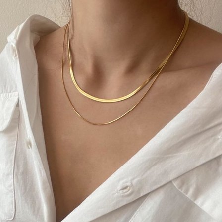 Guld Ormkedja Halsband Herringbone Halsband Guld Halsband Dam Tjejer