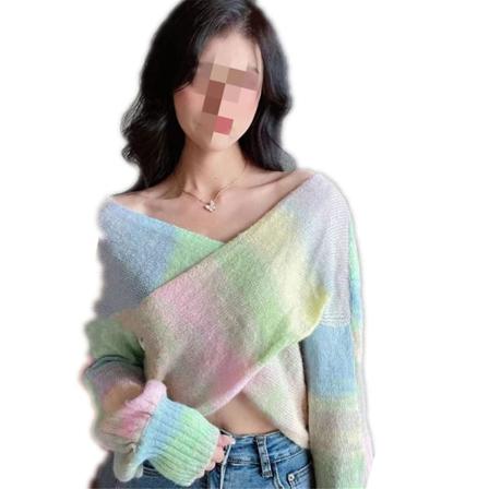 Naisten pitkähihainen ristikääre V-aukkoinen neulottu pusero olkapäätön selkämyksellinen rento yksivärinen pusero