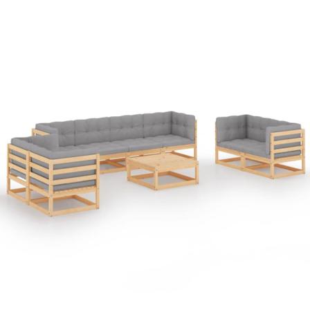 Vidaxl Loungegrupp Med Dynor 9 Delar Massiv Furu Grå