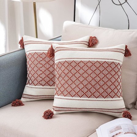 Set om 2 (45 x 45 cm, Röd och Vit) Bohemisk Modern Kvadratisk Kudde